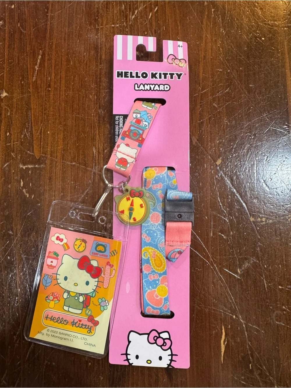 Camping Hello Kitty Pink and Blue Kids Lanyard with ID Holder and Charm